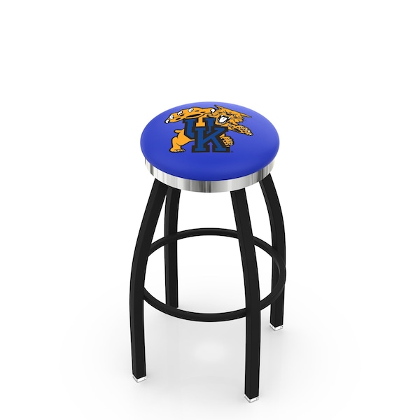 Holland Bar Stool Co 30" Blk Wrinkle Kentucky "Wildcat" Swivel Bar Stool, Chrome Ring - L8B2C30UKYCAT
