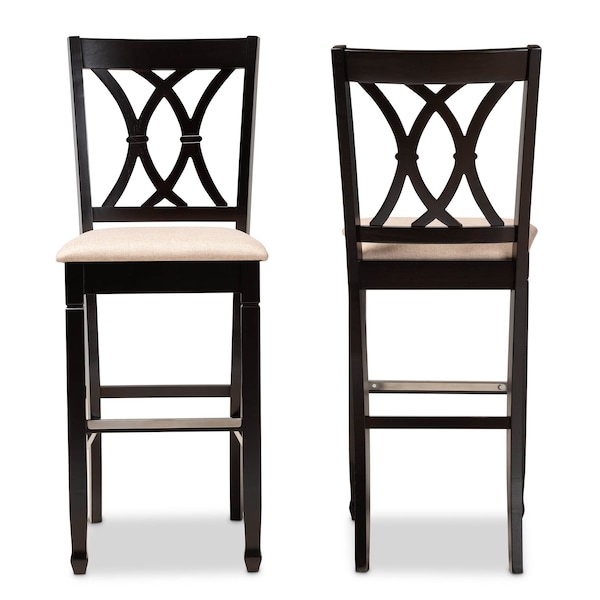 Baxton Studio Calista Sand Upholstered and Espresso Wood 2-Piece Bar Stool Set - 167-10853