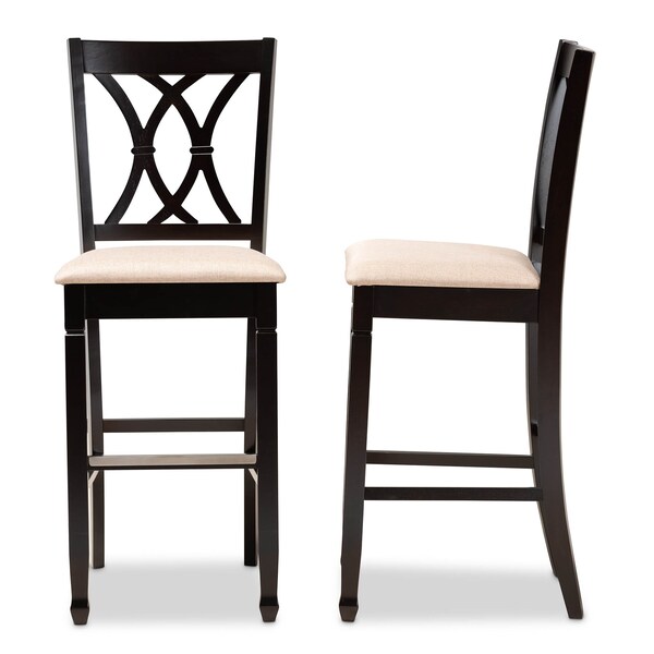Baxton Studio Calista Sand Upholstered and Espresso Wood 2-Piece Bar Stool Set - 167-10853