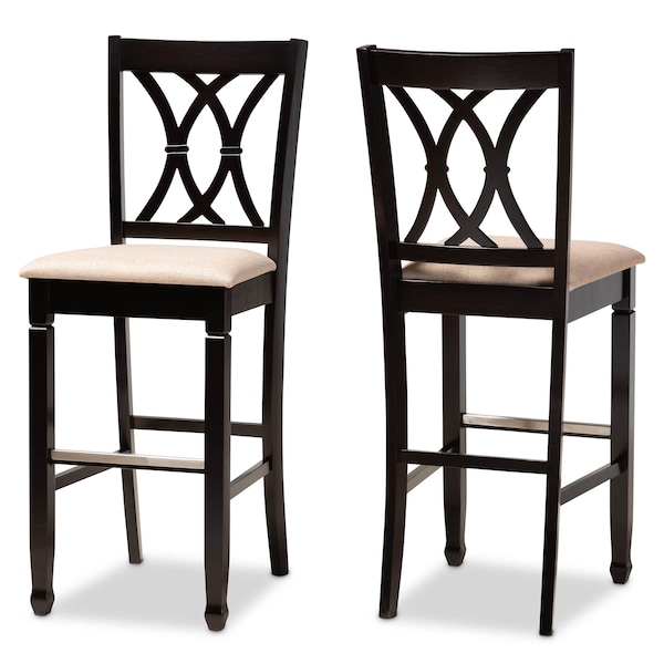 Baxton Studio Calista Sand Upholstered and Espresso Wood 2-Piece Bar Stool Set - 167-10853