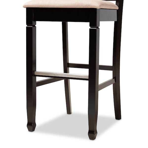Baxton Studio Calista Sand Upholstered and Espresso Wood 2-Piece Bar Stool Set - 167-10853