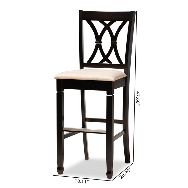 Baxton Studio Calista Sand Upholstered and Espresso Wood 2-Piece Bar Stool Set - 167-10853