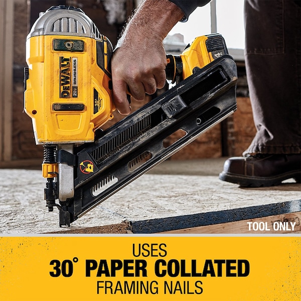 Dewalt 20V MAX* Cordless 30 degree Paper Collated Framing Nailer - DCN692B