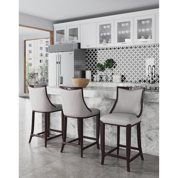 Manhattan Comfort Emperor Faux Leather Barstool in Light Grey - Set of 2 - 2-BS008-LG