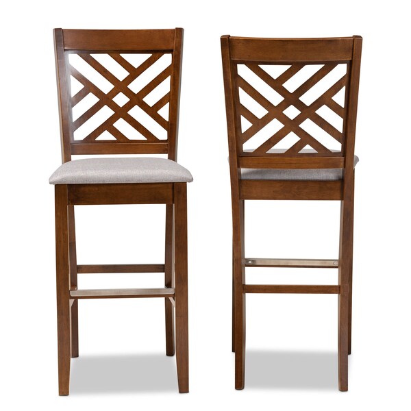 Baxton Studio Jason Grey Upholstered and Walnut Wood 2-Piece Bar Stool Set - 167-10852
