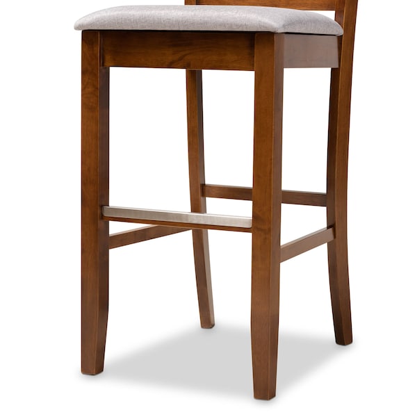 Baxton Studio Jason Grey Upholstered and Walnut Wood 2-Piece Bar Stool Set - 167-10852
