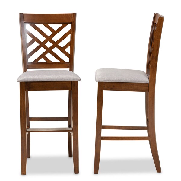 Baxton Studio Jason Grey Upholstered and Walnut Wood 2-Piece Bar Stool Set - 167-10852