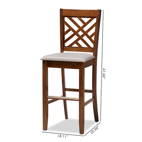 Baxton Studio Jason Grey Upholstered and Walnut Wood 2-Piece Bar Stool Set - 167-10852