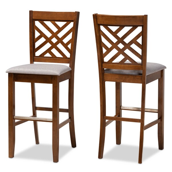 Baxton Studio Jason Grey Upholstered and Walnut Wood 2-Piece Bar Stool Set - 167-10852