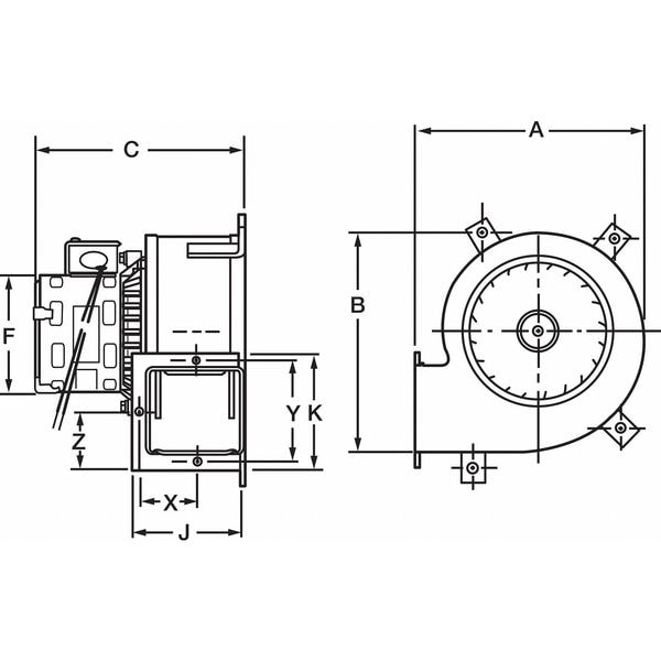 Dayton Rectangular OEM Blower, 3250 RPM, 1 Phase, Direct Drive, Steel 1 Speed - 1TDV2