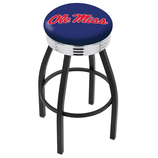 Holland Bar Stool Co 30" Blk Wrinkle Ole' Miss Swivel Bar Stool, Chrome Ring - L8B3C30MSSPPU