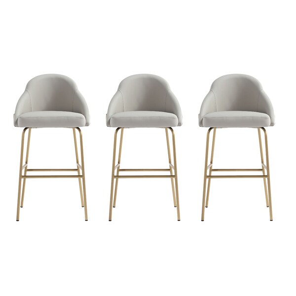 Manhattan Comfort Gracie Barstool in Stone and Gold - Set of 3 - 3-BS022-GST