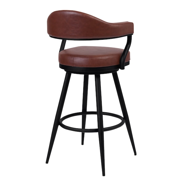 Armen Living Amador 30" Bar Height Barstool in a Black Powder Coated Finish and Vintage Coffee Faux Leather - 721535746996