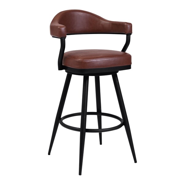 Armen Living Amador 30" Bar Height Barstool in a Black Powder Coated Finish and Vintage Coffee Faux Leather - 721535746996