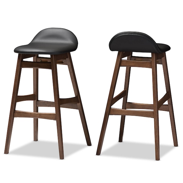 Baxton Studio Bloom Black Upholstered Walnut Finishing 30-Inches Bar Stool, PK2 - 123-6797