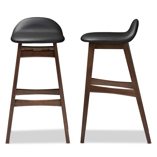Baxton Studio Bloom Black Upholstered Walnut Finishing 30-Inches Bar Stool, PK2 - 123-6797