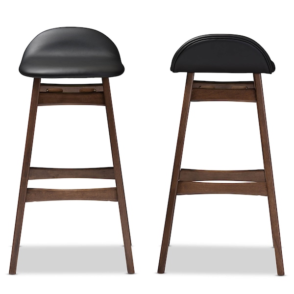 Baxton Studio Bloom Black Upholstered Walnut Finishing 30-Inches Bar Stool, PK2 - 123-6797