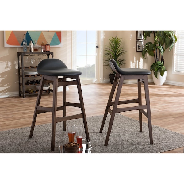 Baxton Studio Bloom Black Upholstered Walnut Finishing 30-Inches Bar Stool, PK2 - 123-6797