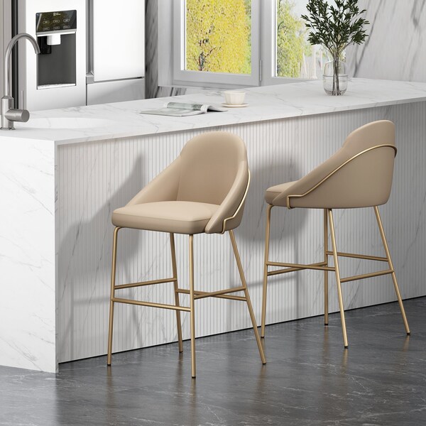 Manhattan Comfort Gracie Barstool in Tan and Gold - Set of 2 - 2-BS022-GTN
