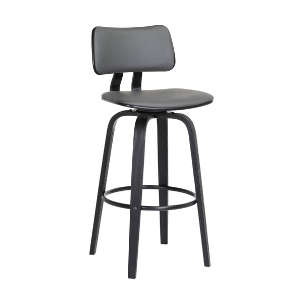 Armen Living Pico 30" Swivel Black Wood Bar Stool in Gray Faux Leather with Black Metal - LCPIBABLKGRY30