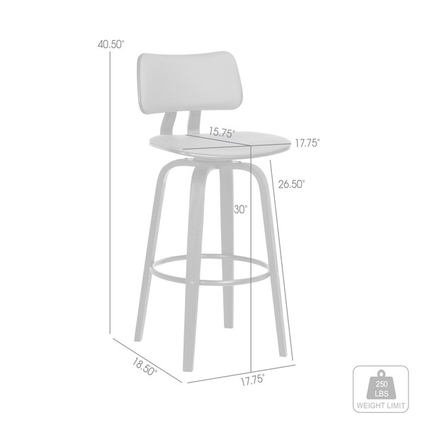 Armen Living Pico 30" Swivel Black Wood Bar Stool in Gray Faux Leather with Black Metal - LCPIBABLKGRY30