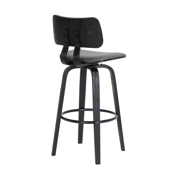 Armen Living Pico 30" Swivel Black Wood Bar Stool in Gray Faux Leather with Black Metal - LCPIBABLKGRY30