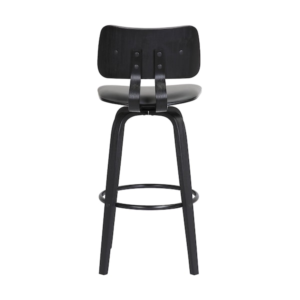 Armen Living Pico 30" Swivel Black Wood Bar Stool in Gray Faux Leather with Black Metal - LCPIBABLKGRY30