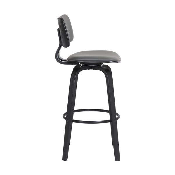 Armen Living Pico 30" Swivel Black Wood Bar Stool in Gray Faux Leather with Black Metal - LCPIBABLKGRY30