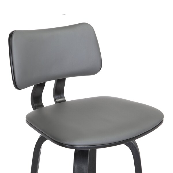 Armen Living Pico 30" Swivel Black Wood Bar Stool in Gray Faux Leather with Black Metal - LCPIBABLKGRY30