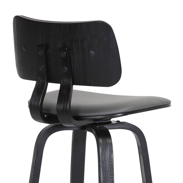 Armen Living Pico 30" Swivel Black Wood Bar Stool in Gray Faux Leather with Black Metal - LCPIBABLKGRY30