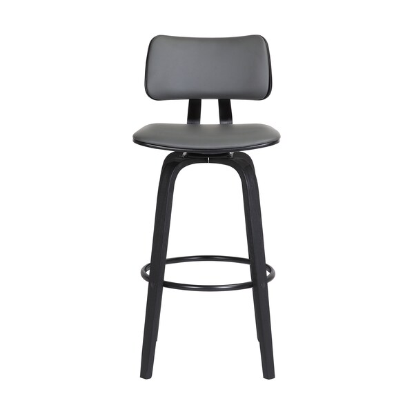 Armen Living Pico 30" Swivel Black Wood Bar Stool in Gray Faux Leather with Black Metal - LCPIBABLKGRY30