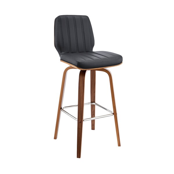 Armen Living Renee 30" Swivel Gray Faux Leather and Walnut Wood Bar Stool - LCRNBAWAGR30