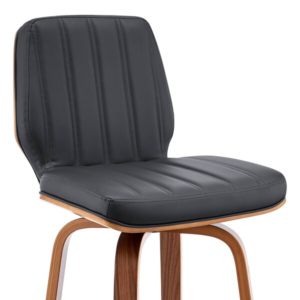 Armen Living Renee 30" Swivel Gray Faux Leather and Walnut Wood Bar Stool - LCRNBAWAGR30