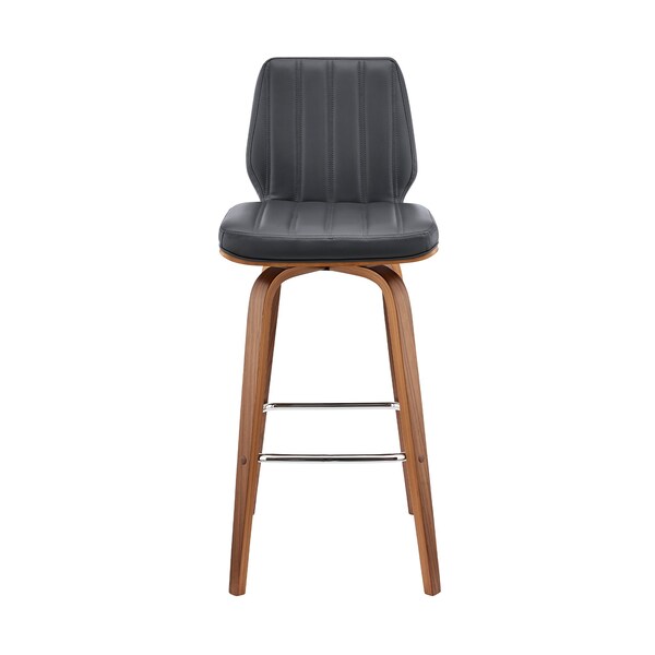 Armen Living Renee 30" Swivel Gray Faux Leather and Walnut Wood Bar Stool - LCRNBAWAGR30