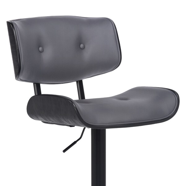 Armen Living Brooklyn Adjustable Swivel Gray Faux Leather and Black Wood Bar Stool with Black Base - LCBRBABLGR