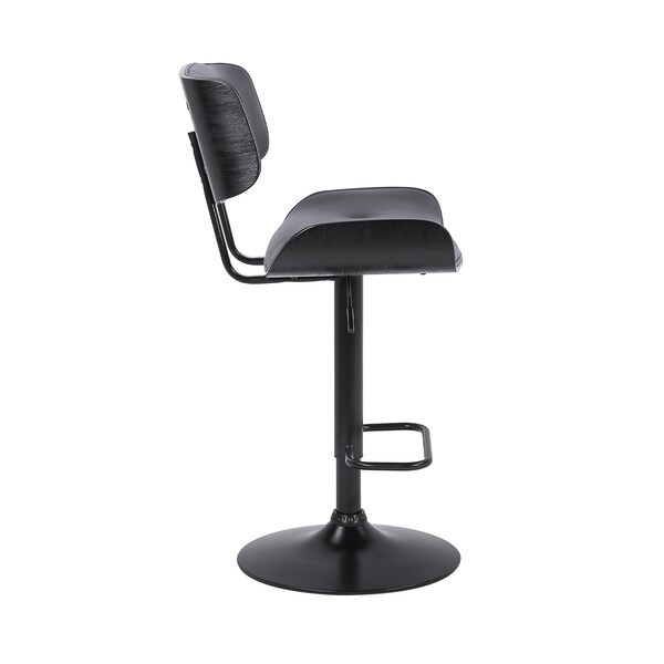 Armen Living Brooklyn Adjustable Swivel Gray Faux Leather and Black Wood Bar Stool with Black Base - LCBRBABLGR