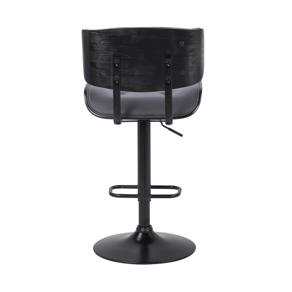 Armen Living Brooklyn Adjustable Swivel Gray Faux Leather and Black Wood Bar Stool with Black Base - LCBRBABLGR