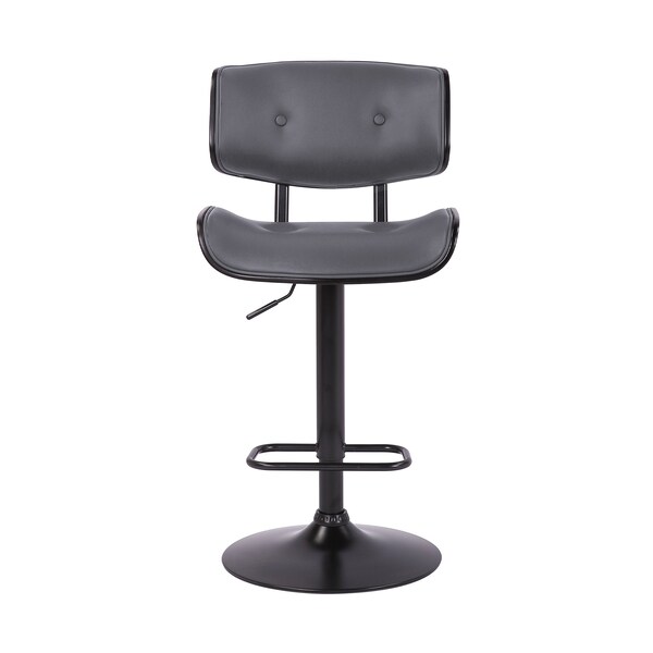 Armen Living Brooklyn Adjustable Swivel Gray Faux Leather and Black Wood Bar Stool with Black Base - LCBRBABLGR