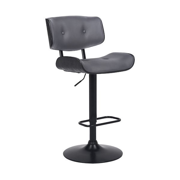 Armen Living Brooklyn Adjustable Swivel Gray Faux Leather and Black Wood Bar Stool with Black Base - LCBRBABLGR