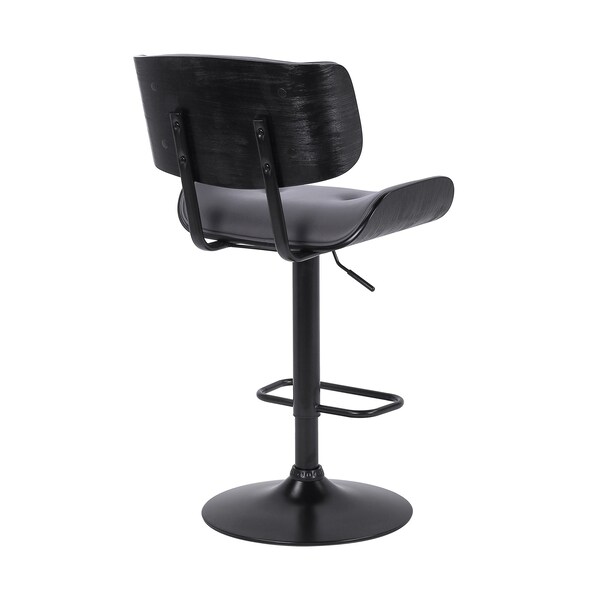 Armen Living Brooklyn Adjustable Swivel Gray Faux Leather and Black Wood Bar Stool with Black Base - LCBRBABLGR
