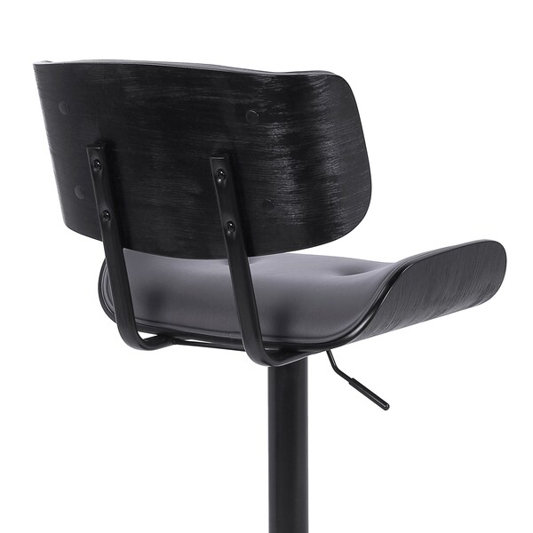 Armen Living Brooklyn Adjustable Swivel Gray Faux Leather and Black Wood Bar Stool with Black Base - LCBRBABLGR