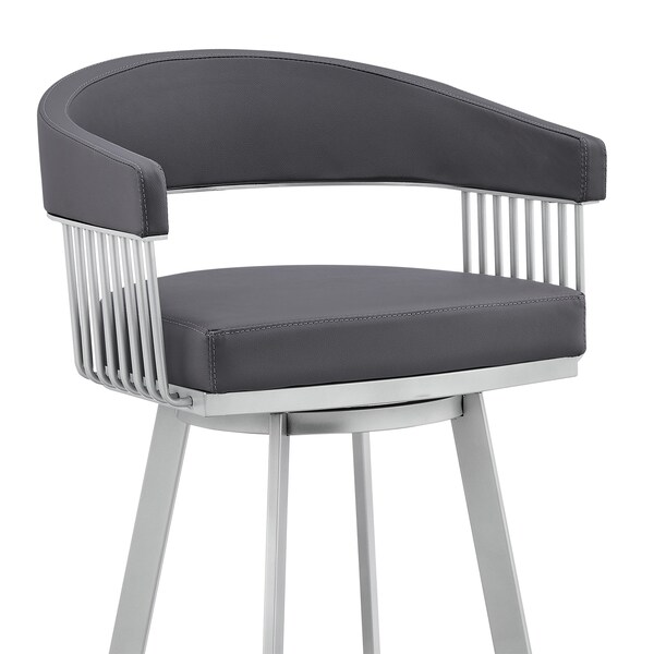 Armen Living Bronson 29" Slate Gray Faux Leather and Silver Metal Bar Stool - 795044878264