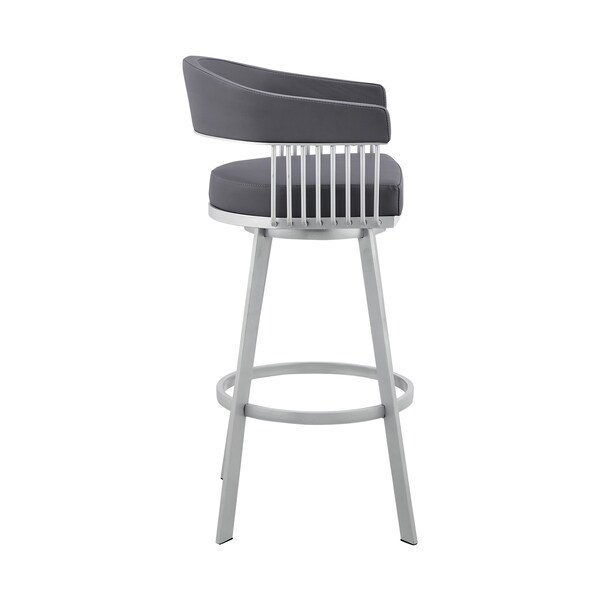 Armen Living Bronson 29" Slate Gray Faux Leather and Silver Metal Bar Stool - 795044878264