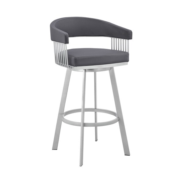 Armen Living Bronson 29" Slate Gray Faux Leather and Silver Metal Bar Stool - 795044878264