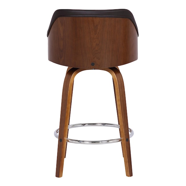 Armen Living Alec 30" Bar Height Swivel Brown Faux Leather and Walnut Wood Bar Stool - LCAEBAWABR30