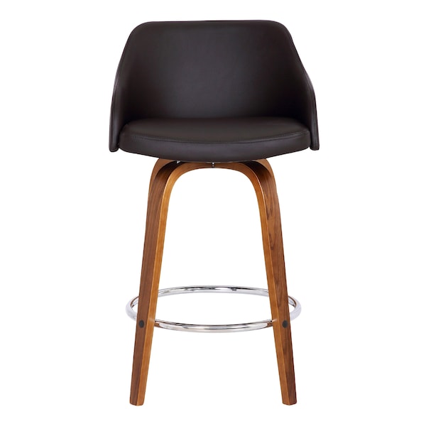 Armen Living Alec 30" Bar Height Swivel Brown Faux Leather and Walnut Wood Bar Stool - LCAEBAWABR30