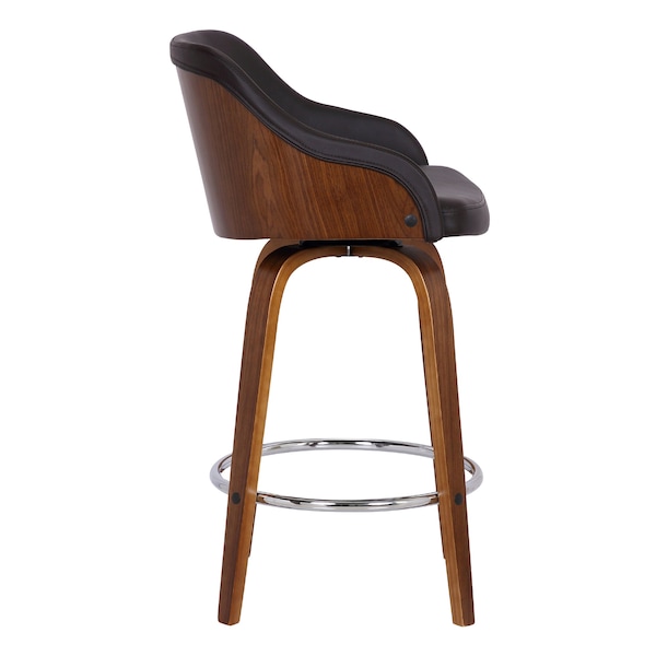 Armen Living Alec 30" Bar Height Swivel Brown Faux Leather and Walnut Wood Bar Stool - LCAEBAWABR30