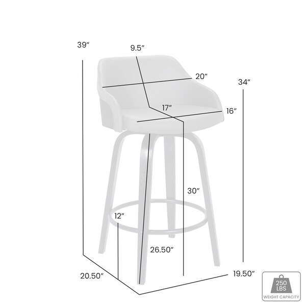 Armen Living Alec 30" Bar Height Swivel Brown Faux Leather and Walnut Wood Bar Stool - LCAEBAWABR30