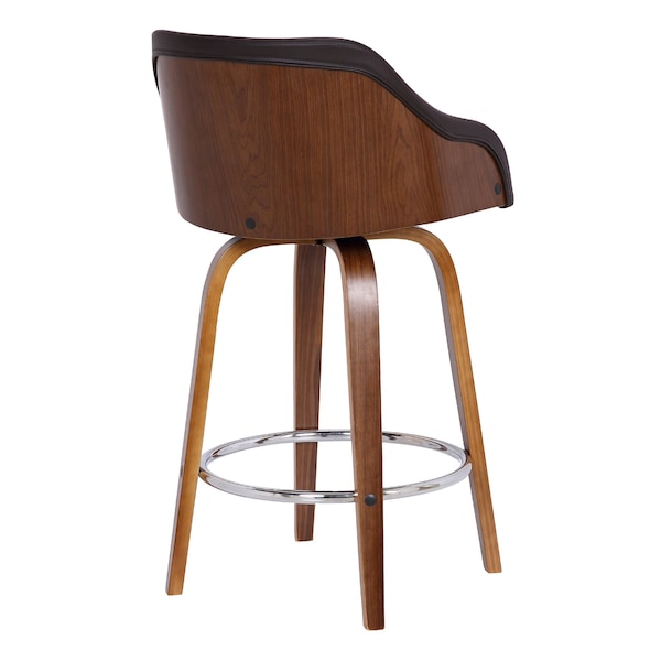 Armen Living Alec 30" Bar Height Swivel Brown Faux Leather and Walnut Wood Bar Stool - LCAEBAWABR30