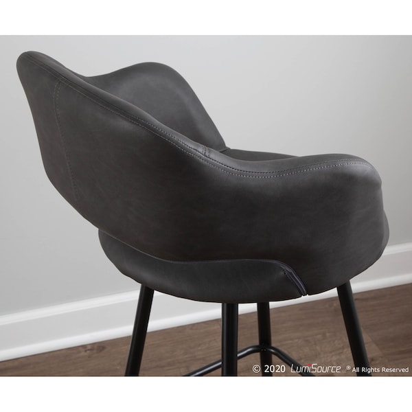 Lumisource Margarite Barstool in Black Metal and Grey Faux Leather, PK 2 - B30-MARG BK+GY2